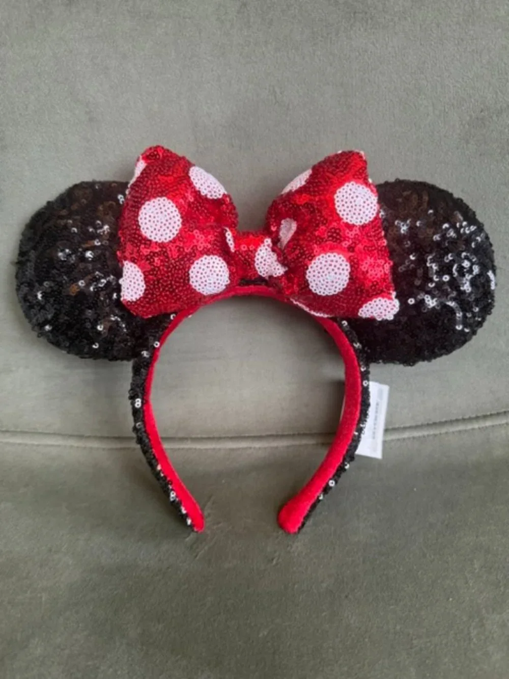 Disney Parks Classic Minnie Mouse Ears Headband Red Polka Dot Black Sequin